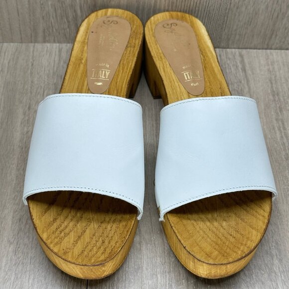 Seychelles Good Spirits Sandal Women 10 Slip On Wood Platform Clog Leather White - Picture 3 of 13